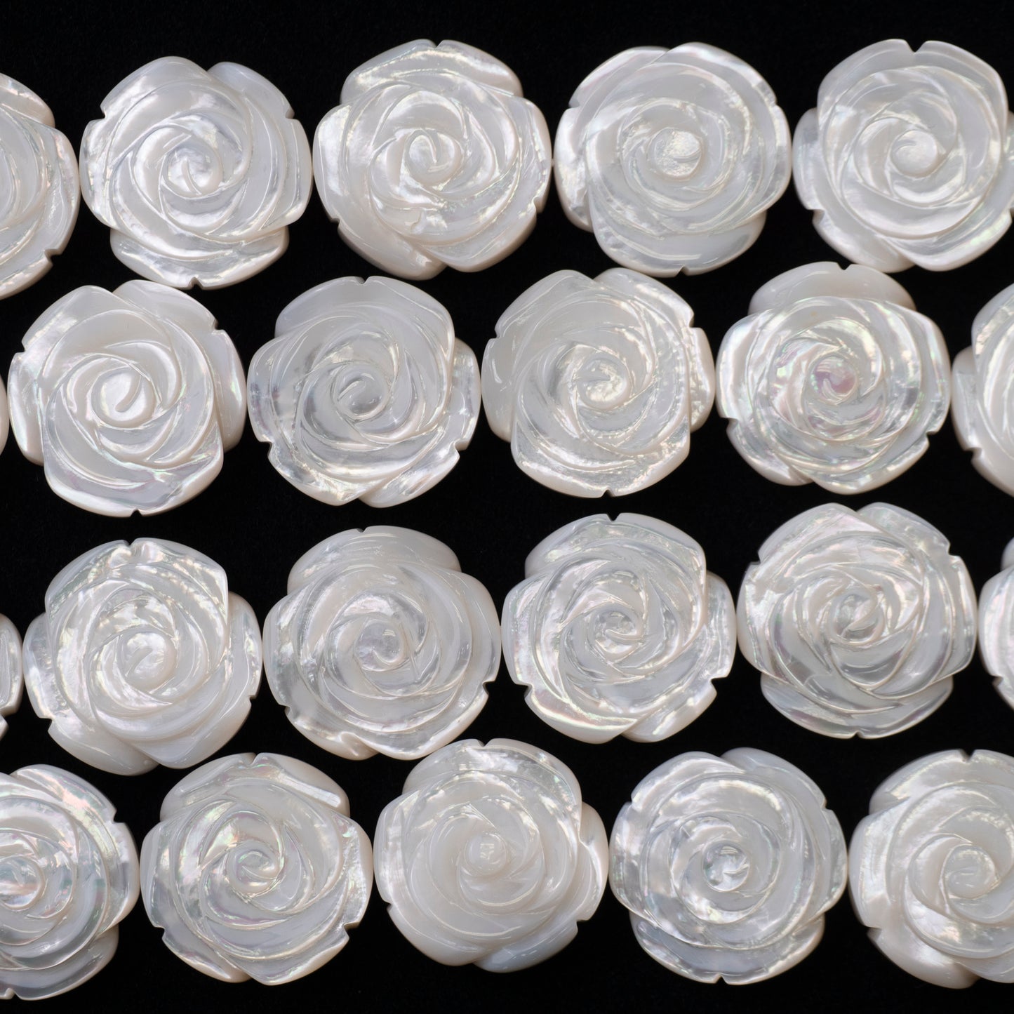 【ピース売り可能!】MOP(マザーオブパール)薔薇両面カービング20mm×20mm×6mm【N2402-A19】