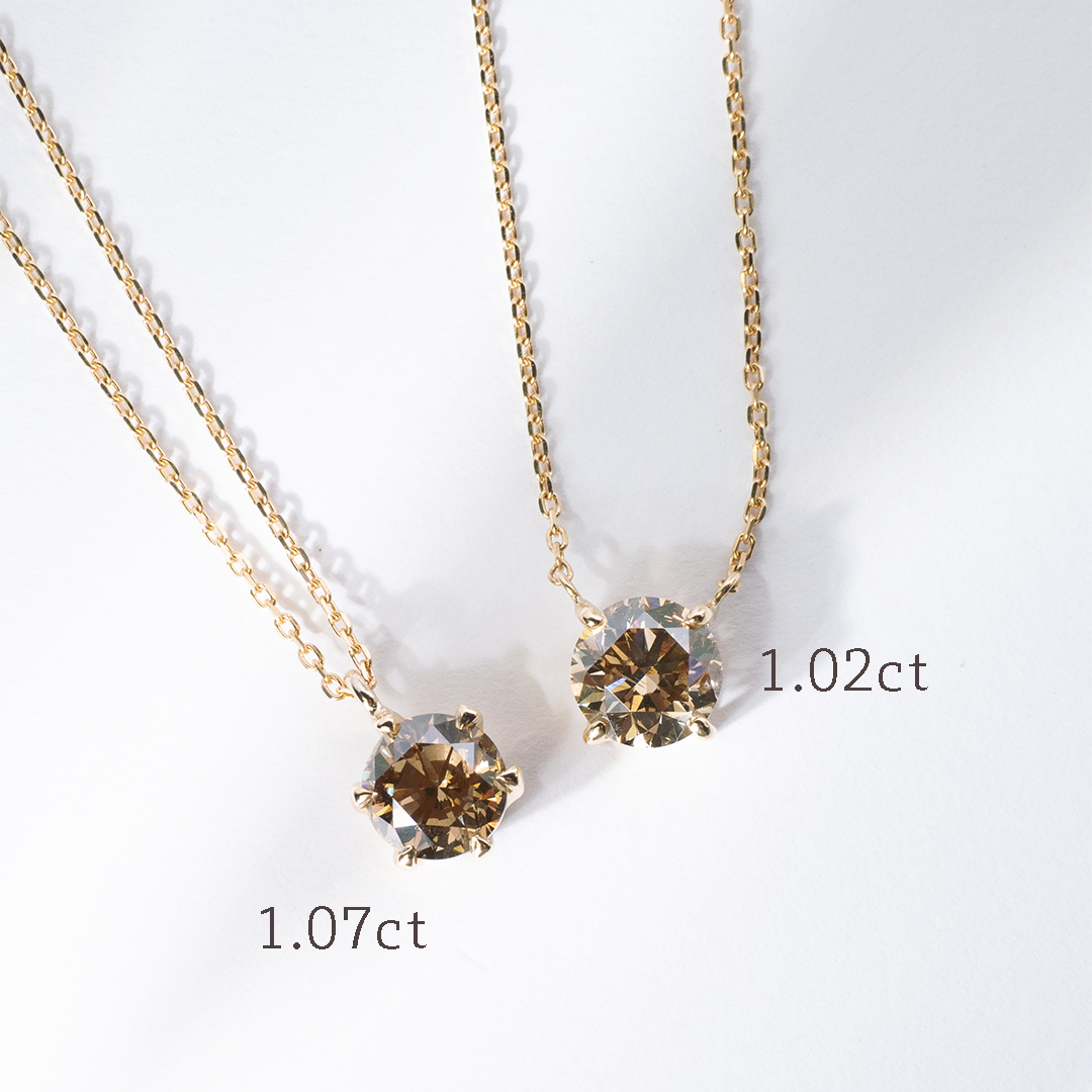 【天然ブラウンダイヤ1ct】１粒ネックレスK18YG45cmアジャスターボール付き
